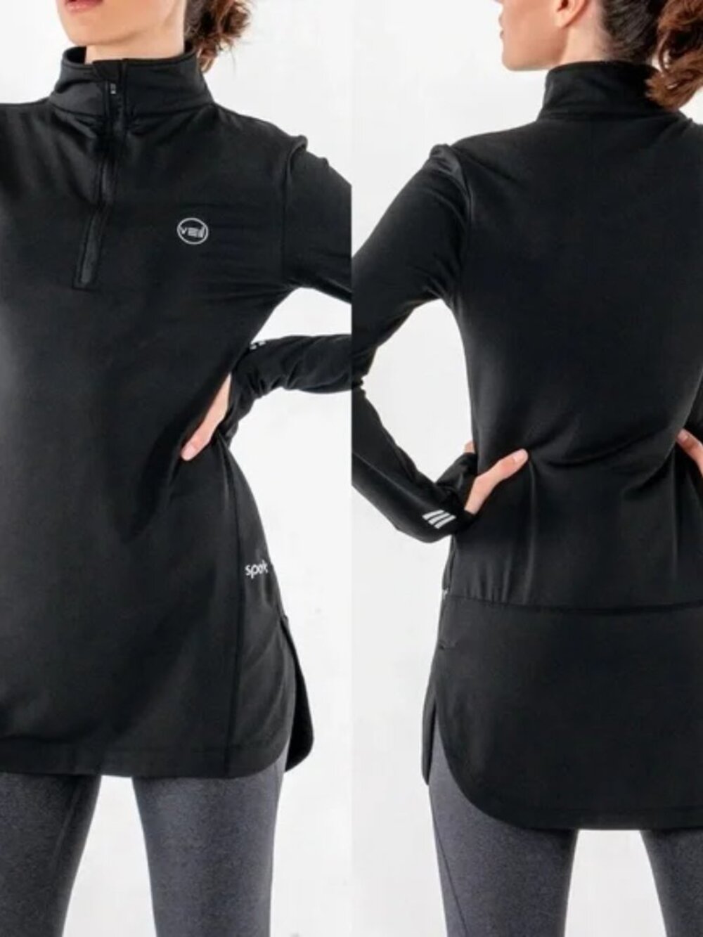 VEIL Spark Half-Zip Shirt Womens Medium Black Long Sleeve Modest Running Top